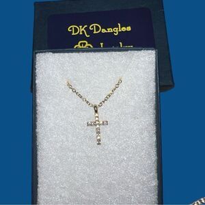 Gold 16” chain necklace with cz encrusted stone cross!! New